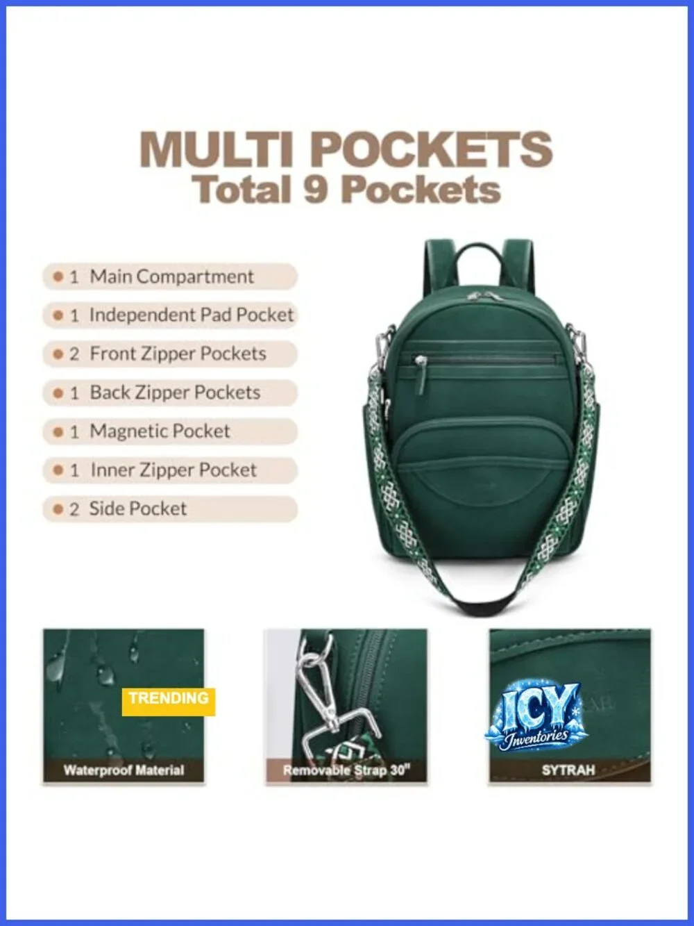 Women's Vegan Leather Convertible Backpack Purse with RFID Blocking, Tablet